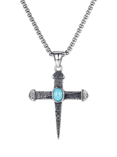 Titanium Steel Turquoise Cross Hip Hop Necklace