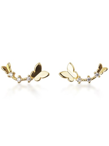 925 Sterling Silver Rhinestone Butterfly Minimalist Stud Earring