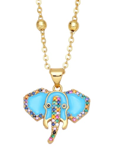 blue Brass Cubic Zirconia Enamel animal Vintage Necklace