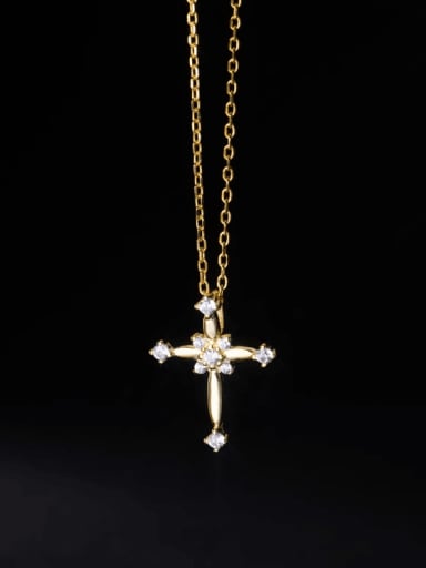 Gold 925 Sterling Silver Cubic Zirconia Cross Minimalist Regligious Necklace