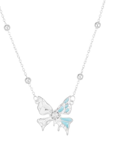 925 Sterling Silver Rhinestone Butterfly Minimalist Necklace