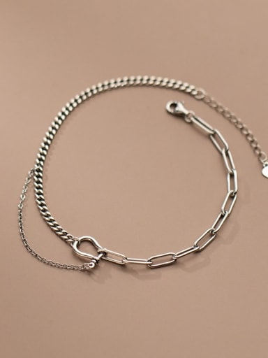 925 Sterling Silver Asymmetry Irregular Vintage Link Bracelet