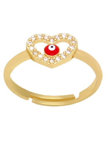 red Brass Cubic Zirconia Evil Eye Heart Cute Band Ring