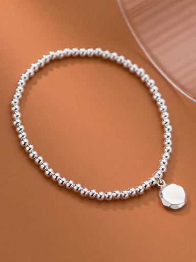 925 Sterling Silver Smooth Bead Geometric Minimalist Beaded Bracelet