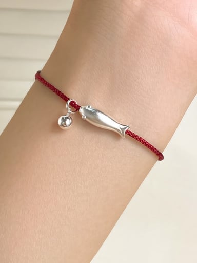 925 Sterling Silver Fish Minimalist Handmade  Weave Rope  Bracelet