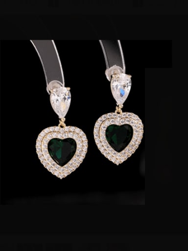 gold+green Brass Cubic Zirconia Heart Luxury Drop Earring
