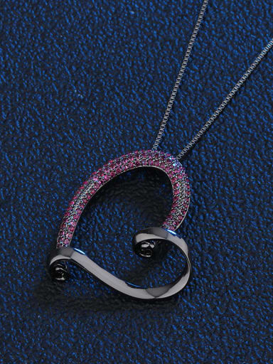 Red (corundum) Copper Cubic Zirconia Heart Vintage Pendant Necklace