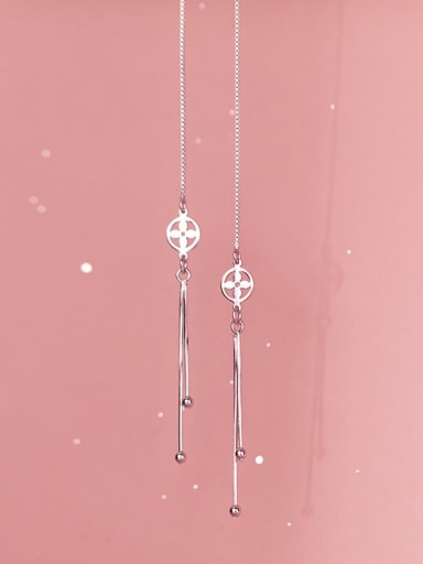 925 Sterling Silver Flower Tassel Minimalist Threader Earring