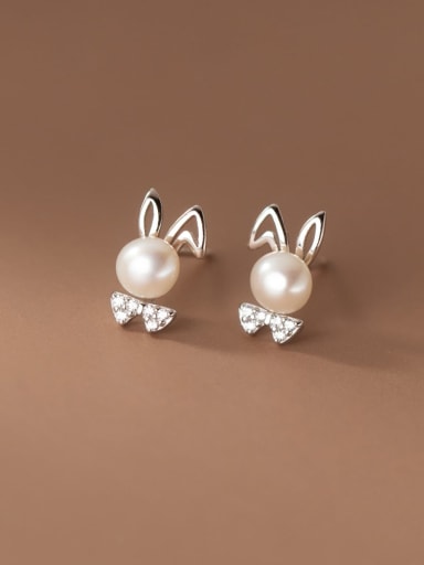 925 Sterling Silver Cubic Zirconia Rabbit Cute Stud Earring