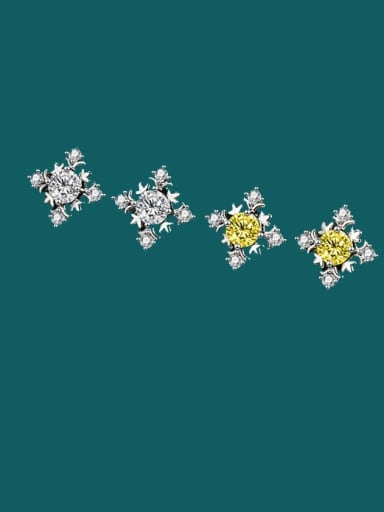 Brass Cubic Zirconia Multi Color Flower Minimalist Stud Earring