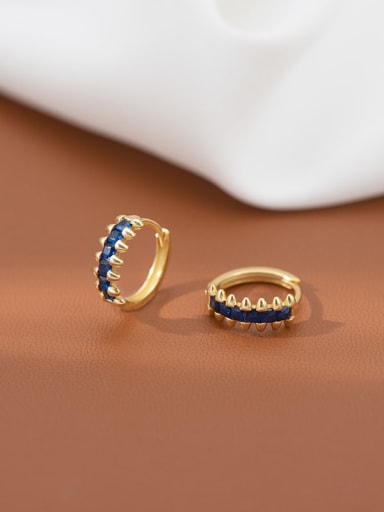 ES2246 gold+blue 925 Sterling Silver Cubic Zirconia Geometric Dainty Huggie Earring