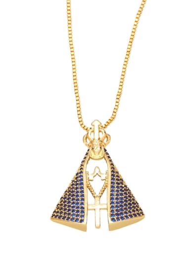 blue Brass Cubic Zirconia Religious Vintage Necklace