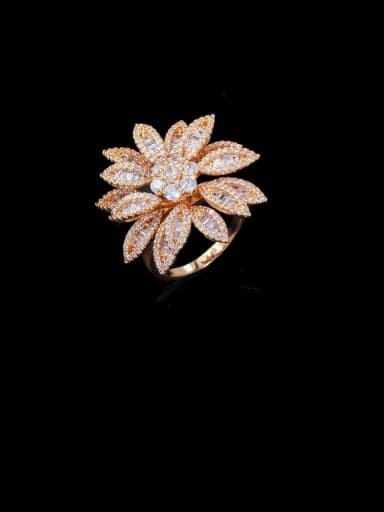US 8# Copper With Cubic Zirconia Fashion Flower Statement Free Size Rings