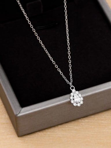 NS761 ? Platinum ? 925 Sterling Silver Cubic Zirconia Water Drop Dainty Necklace