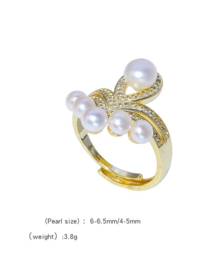 Brass Freshwater Pearl Flower Vintage Band Ring