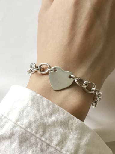 925 Sterling Silver Minimalist  Heart  Chain Link Bracelet