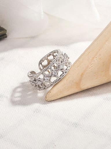925 Sterling Silver Cubic Zirconia Hollow Flower Vintage Band Ring