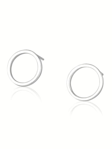 925 Sterling Silver Minimalist Geometry Round Plain Silver Glossy  Stud Earring