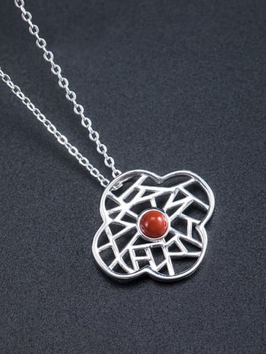 925 Sterling Silver Carnelian  Minimalist Hollow Clover Pendant Necklace