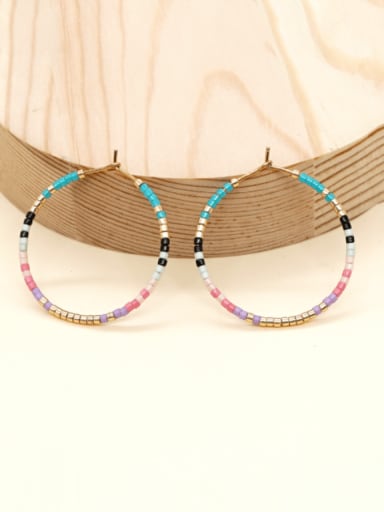MI E210082A Miyuki Millet Bead Multi Color Geometric Bohemia handmade Weave Hoop Earring