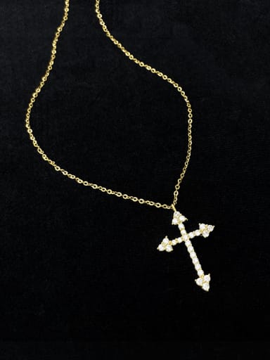 NS989 Gold 925 Sterling Silver Cubic Zirconia Cross Minimalist Regligious Necklace