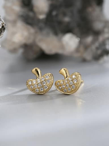 Brass Cubic Zirconia Heart Vintage Stud Earring