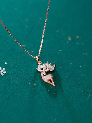 925 Sterling Silver With Cubic Zirconia Minimalist Deer Christmas Necklaces
