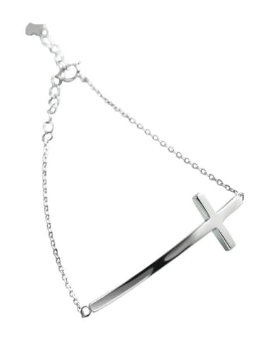 925 Sterling Silver Smooth Cross Minimalist Link Bracelet