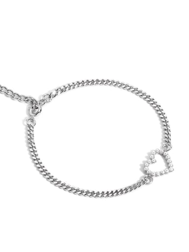 White gold love pearl bracelet Brass Imitation Pearl Heart Minimalist Link Bracelet