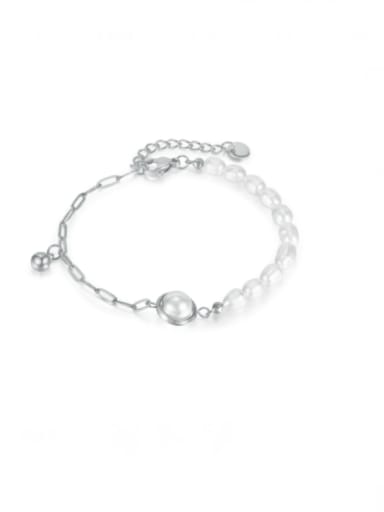 [1299] steel bracelet Stainless steel Freshwater Pearl Geometric Minimalist Bracelet