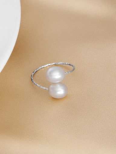 925 Sterling Silver Freshwater Pearl Irregular Dainty Band Ring
