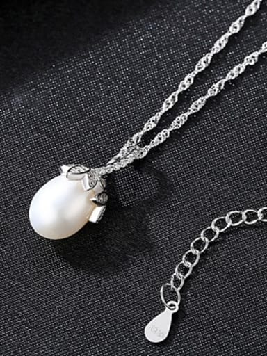 White 6A09 925 Sterling Silver Freshwater Pearl Zircon flower pendant  Necklace