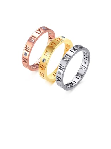 Stainless Steel With Gold Plated Simplistic Hollow Roman Numerals Band Rings