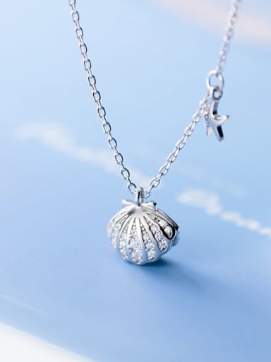 925 Sterling Silver Rhinestone Irregular Minimalist  shell pendant Necklace