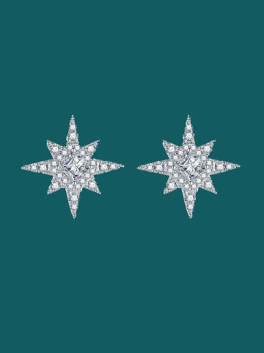 Brass Cubic Zirconia Multi Color Star Dainty Stud Earring
