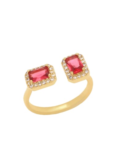 red Brass Glass Stone Geometric Vintage Band Ring