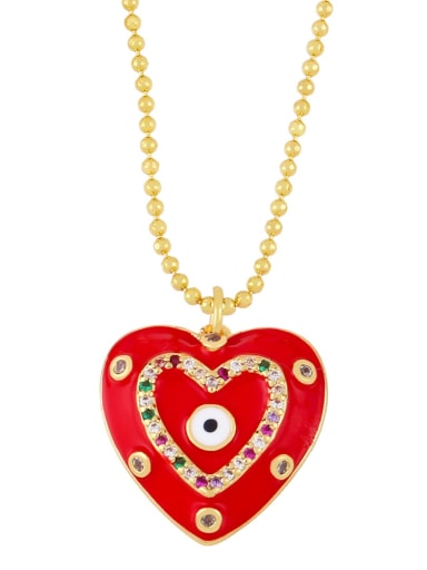 Brass Enamel Evil Eye Vintage Heart  Pendant Necklace