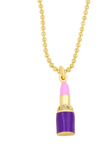 E (yellow purple) Brass Cubic Zirconia Enamel Irregular Lipstick Pendant Necklace