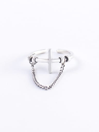 925 Sterling Silver Geometric Chain Vintage Band Ring