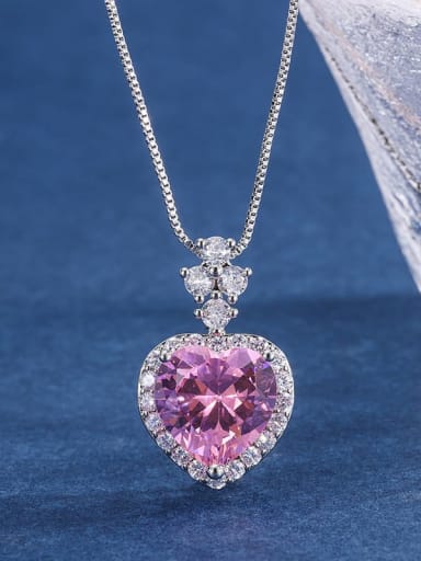 Pink diamond pendant Brass Cubic Zirconia Luxury Heart Earring and Necklace Set