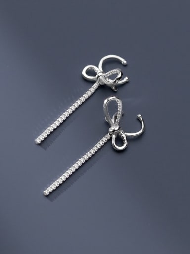 925 Sterling Silver Bowknot Tassel Minimalist Drop Earring