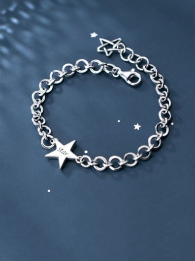 925 Sterling Silver  Minimalist  Pentagram hollow chain Link Bracelet