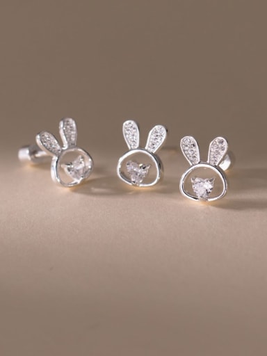 custom 925 Sterling Silver Cubic Zirconia Rabbit Cute Stud Earring