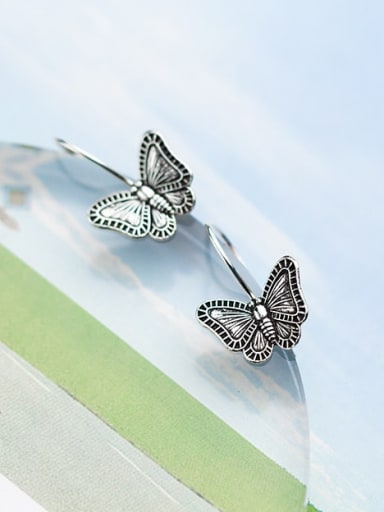 925 Sterling Silver Butterfly Vintage Hook Earring