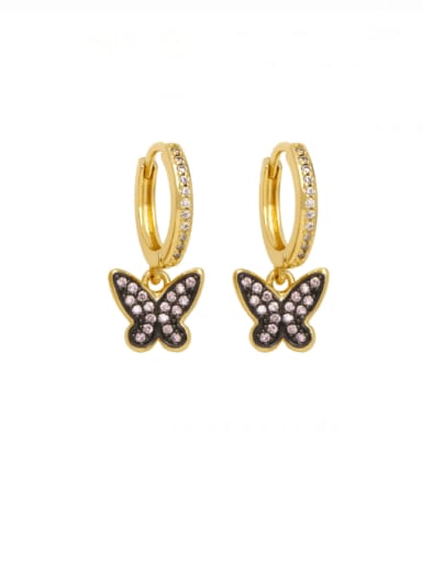 Brass Cubic Zirconia Butterfly Hip Hop Huggie Earring