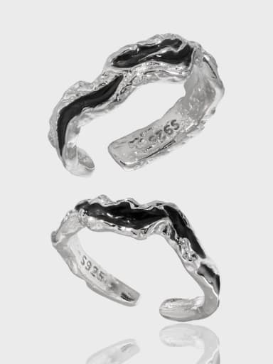 925 Sterling Silver Enamel Irregular Vintage Band Ring