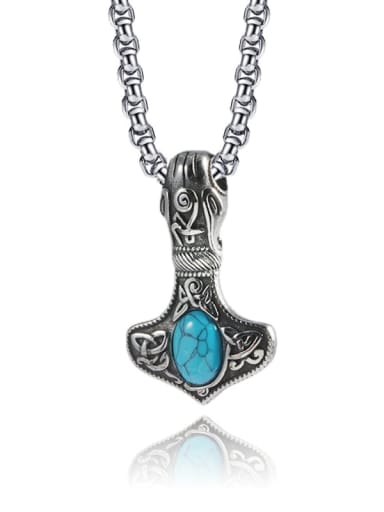 Wolf head pendant (with chain 60cm) Titanium Steel Turquoise Irregular Hip Hop Necklace