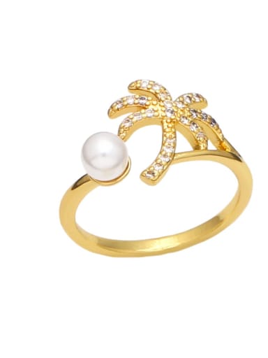 A Brass Imitation Pearl Tree Vintage Band Ring