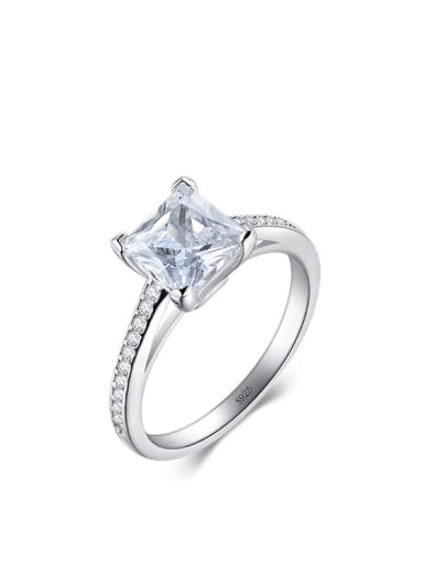 925 Sterling Silver Cubic Zirconia Square Classic Band Ring