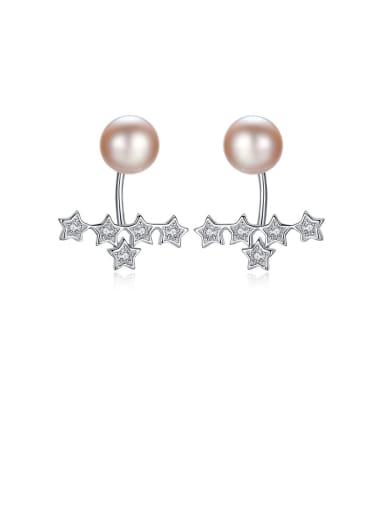 925 Sterling Silver   White  Freshwater Pearl  Star Trend Drop Earring